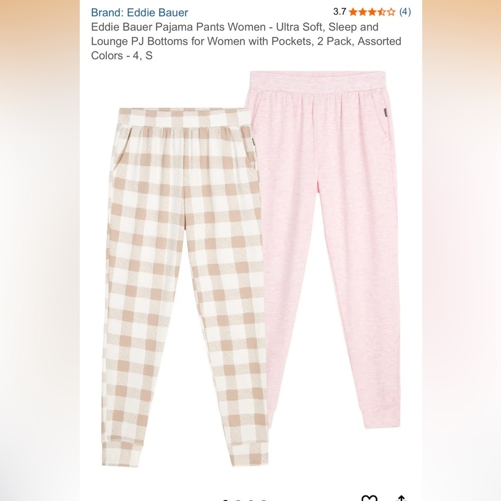 Eddie Bauer Women’s Pajama Lounge Pant 2 Piece Set - Pink / Cream